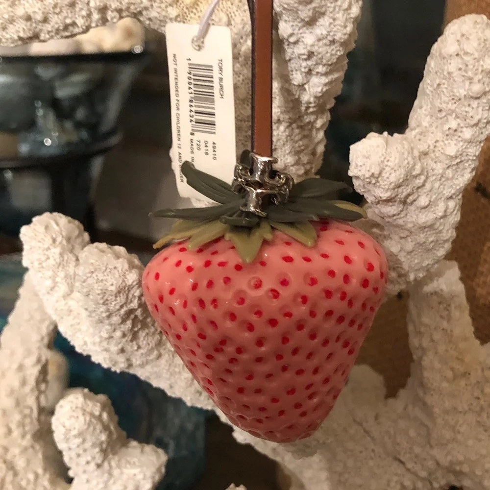 Authentic New with tag. Tory Burch Pink Strawberry bag charm.